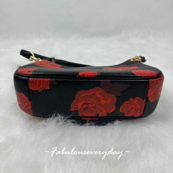 Coach Teri Shoulder/Crossbody Bag With Floral Print Leather CCE28 Black/Red NWT - Picture 7 of 9